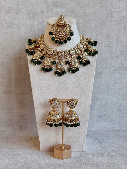 Ayura Designs Iyla Set with Necklace, Earrings & Tikka – Kundan Detailing, Ivory Pearl Drops & Emerald Beads