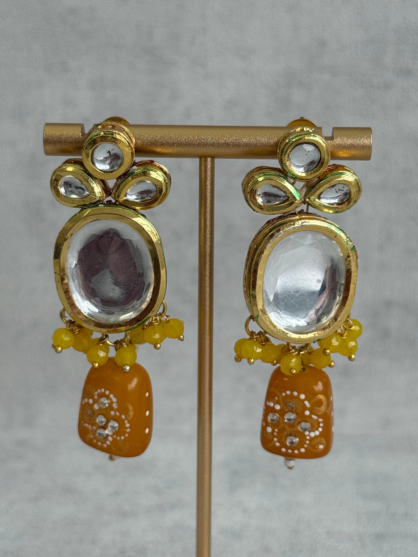 Ayura Designs Gyan Set With Choker And Earrings – Kundan Stones And Mustard Yellow Meenakari Drops