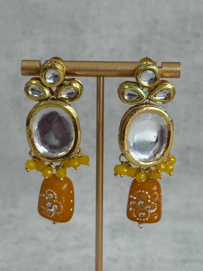 Ayura Designs Gyan Set With Choker And Earrings – Kundan Stones And Mustard Yellow Meenakari Drops