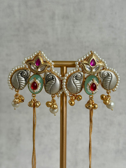 Ayura Designs Sozni Kashmiri Earrings – Kashmiri-Inspired Meenakari with Pistachio Green & Ruby Detailing