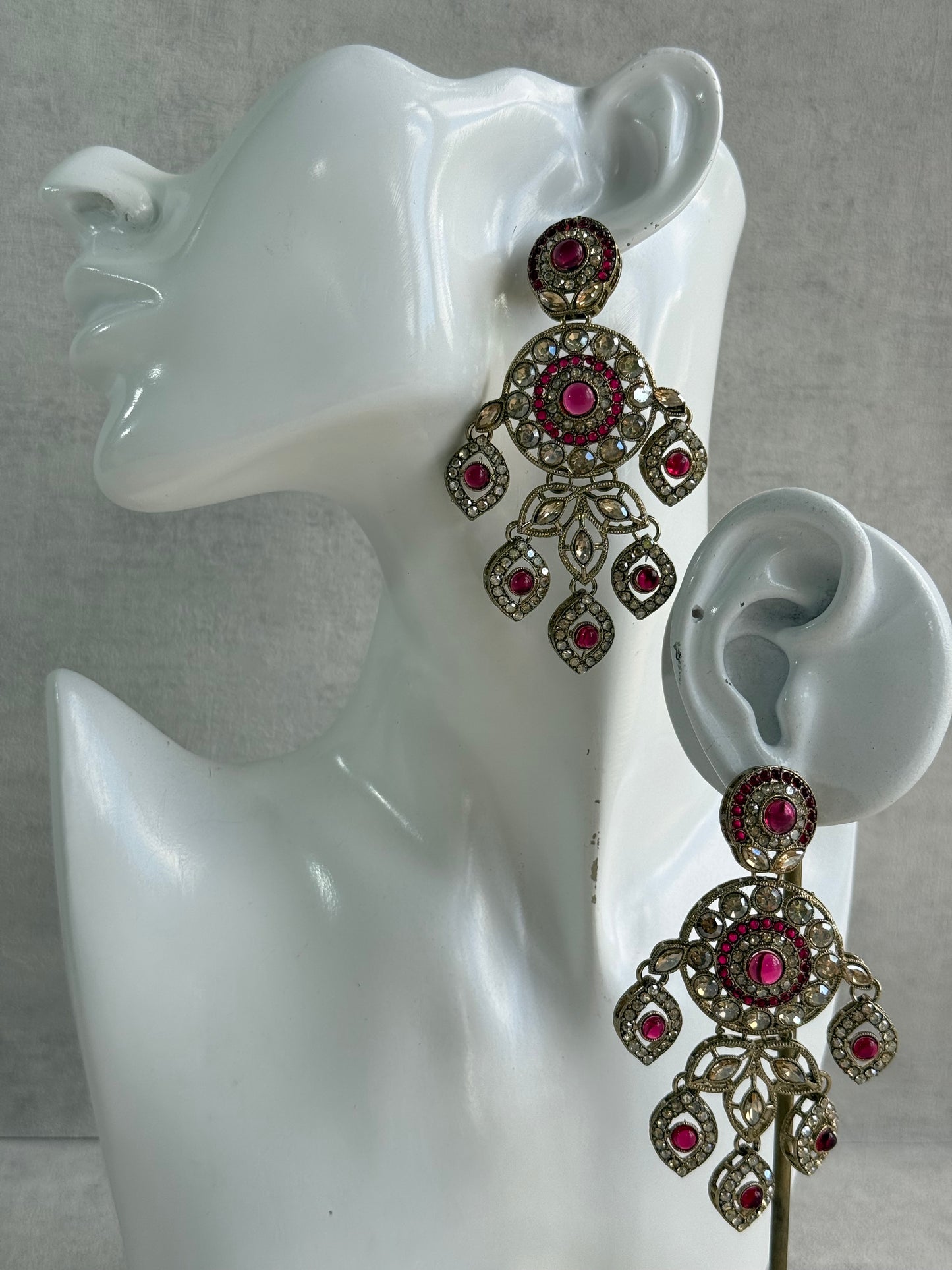 Ayura Designs Vanika Earrings – Rani Pink & Champagne Crystal Gold Finish