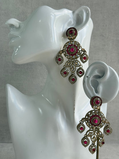 Ayura Designs Vanika Earrings – Rani Pink & Champagne Crystal Gold Finish