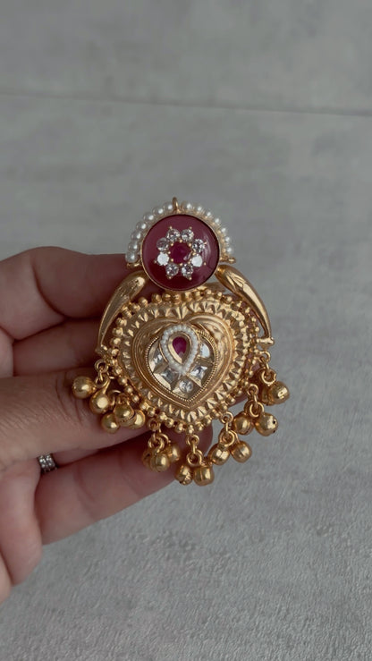 Ayura Designs Sorcha Adjustable Ring – Rose Pink Enamel, Pearl Detailing, Antique Gold & Mirror-Cut Stones