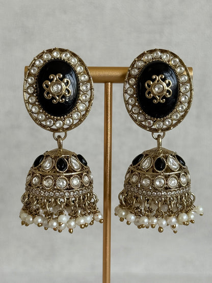 Ayura Designs Myra Choker Set with Earrings & Tikka – Black Kundan & Pearl Detailing