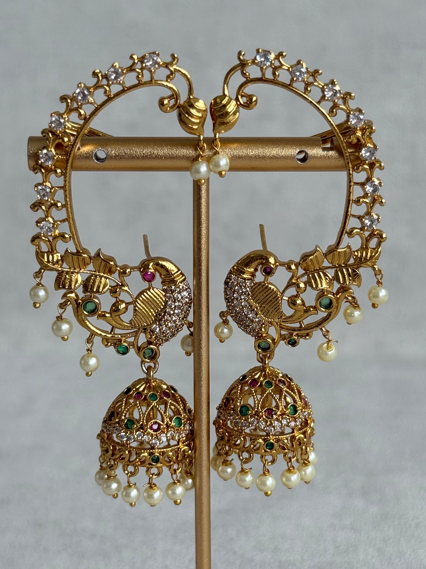 Ayura Designs Divisha Jhumkis – Peacock Ear Cuff Earrings