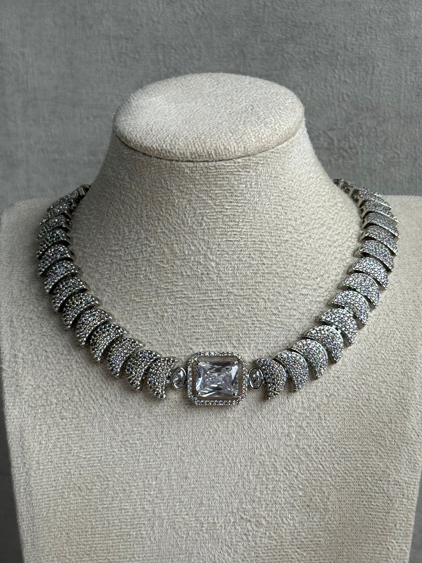 Ayura Designs Arabella Set – Silver Necklace & Earrings with Moissanite Stones