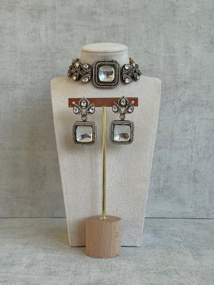 Ayura Designs Freya Choker Set with Earrings – Blush Pink Accents & Moissanite Stones in Antique Gold