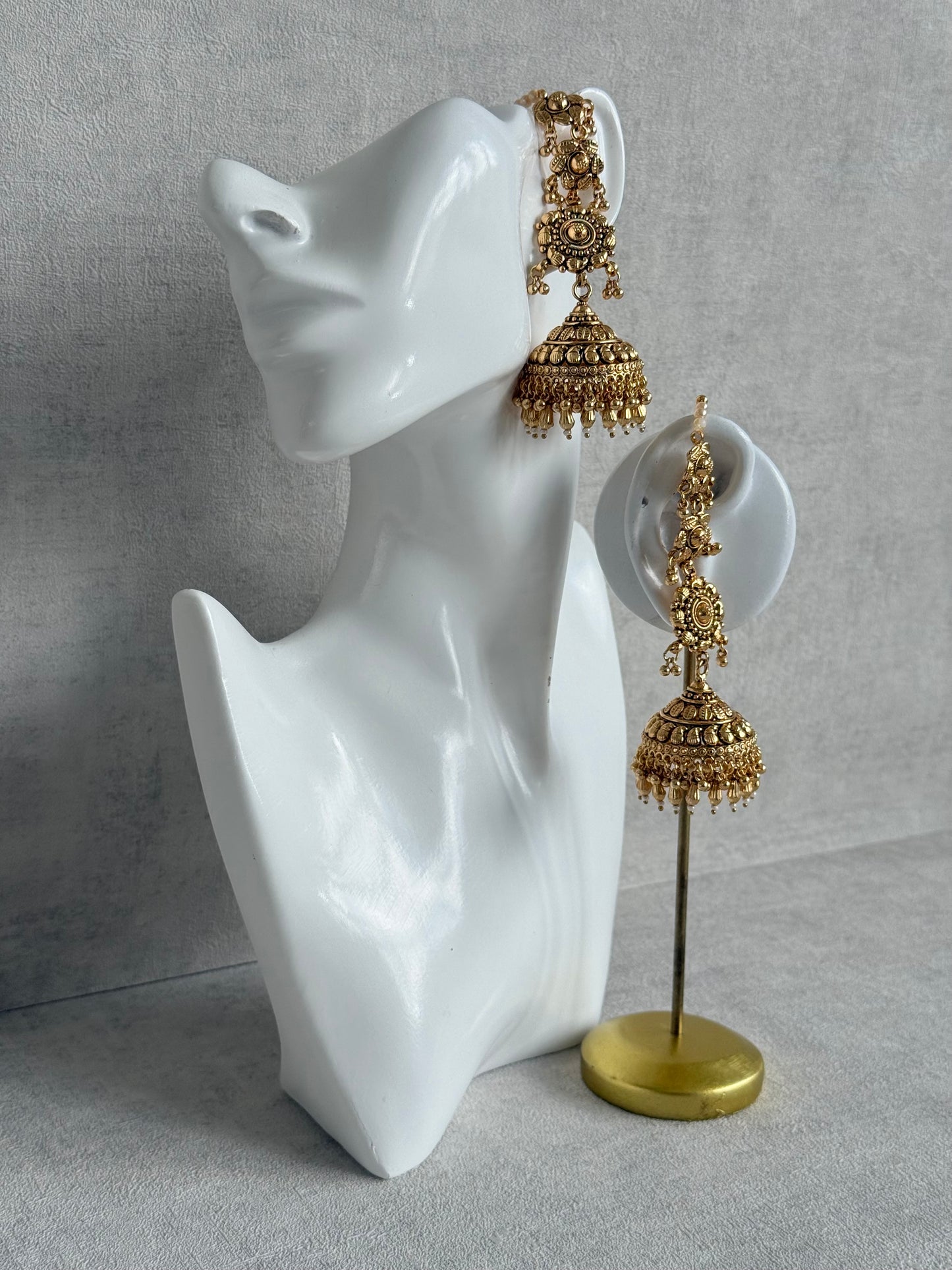 Ayura Designs Amani Sahare Jhumkis – Antique Gold Finish
