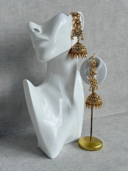 Ayura Designs Amani Sahare Jhumkis – Antique Gold Finish