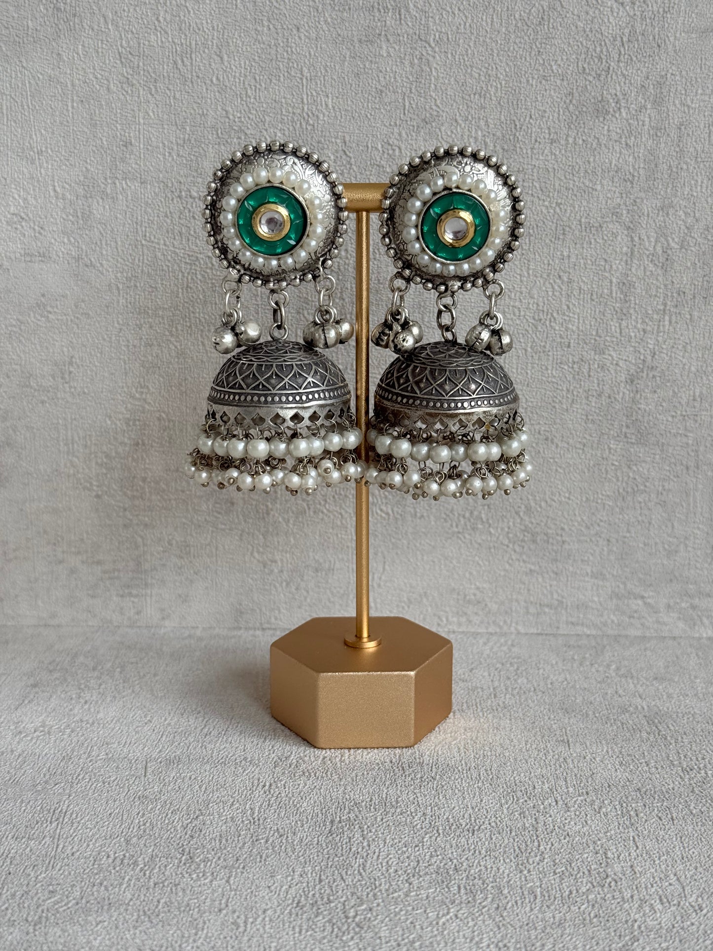 Ayura Designs Izel Necklace Set with Jhumkis – Oxidised Silver Statement Necklace with Multicolour Stones & Ghungroo Detailing