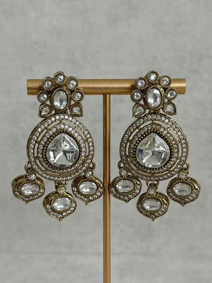 Ayura Designs Rahi Necklace Set with Earrings & Tikka – Ivory Pearl Stones with Mirror-Cut Detailing & Pearl Strands