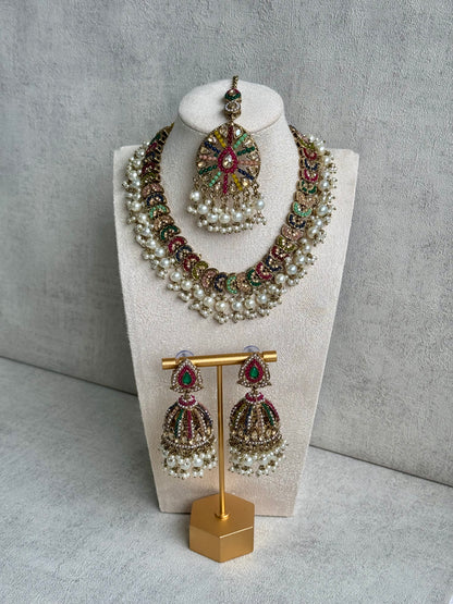 Ayura Designs Rangeen Set – A Majestic Symphony of Gold, Multicoloured Polkis & White Pearls