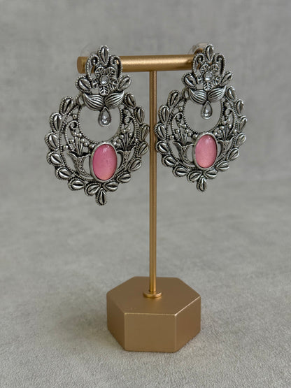 Ayura Designs Eila Earrings with Rose Pink Stone in Antique Silver Finish