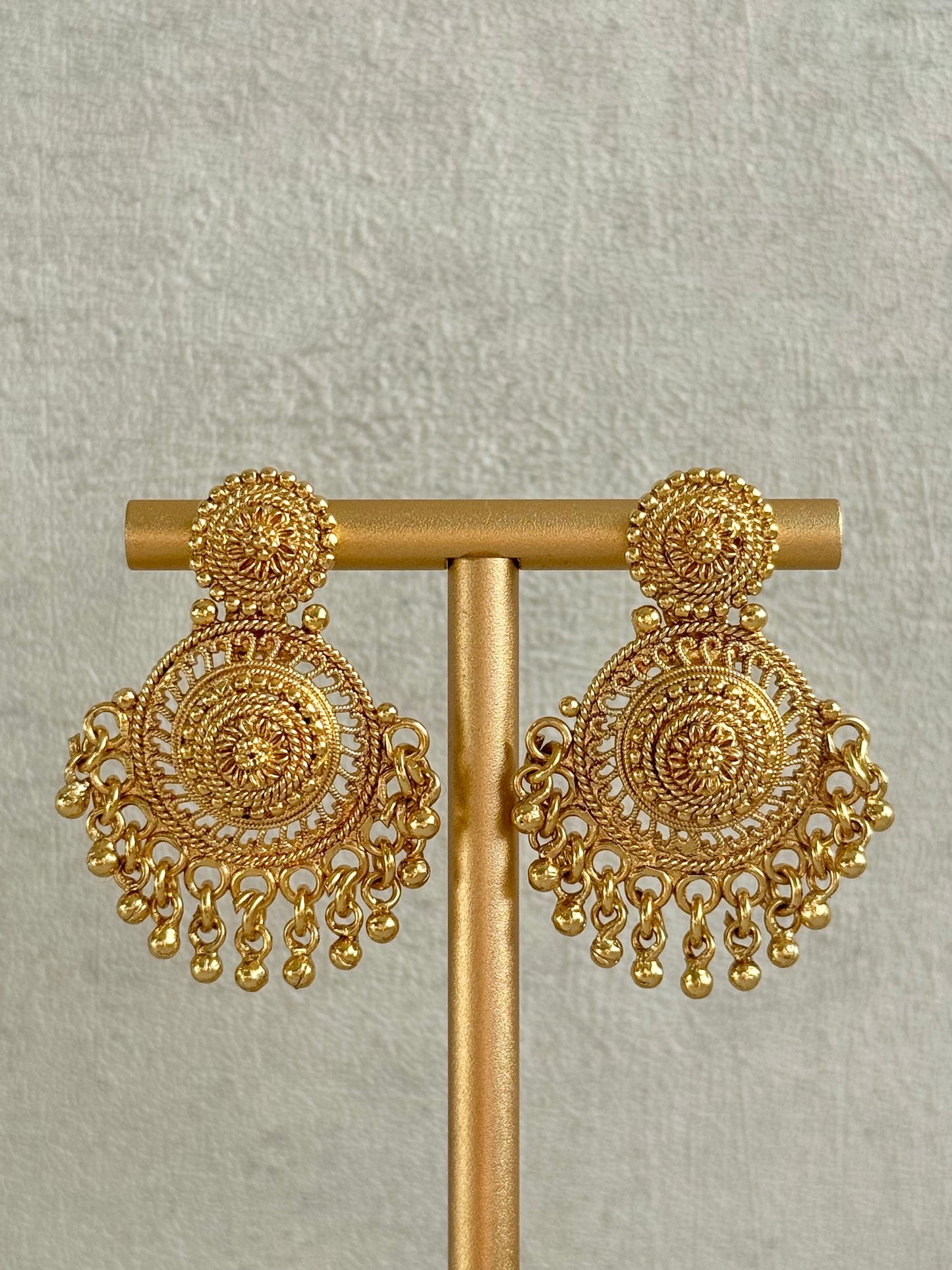 Ayura Designs Rami Choker Set with Earrings & Tikka – Antique Gold Medallions with Ghungroo Drops