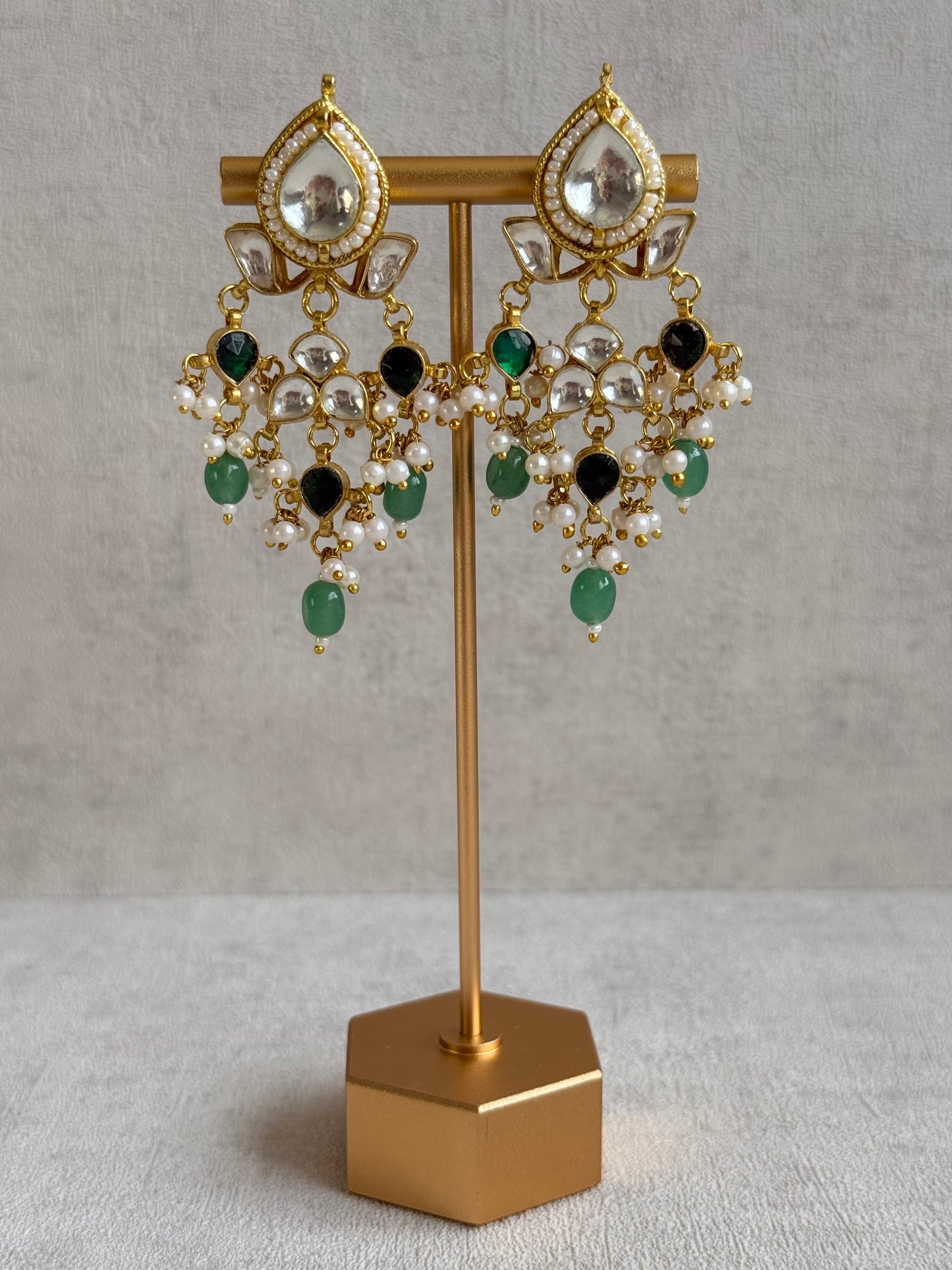Ayura Designs Naksh Kundan Choker Set with Earrings & Emerald Green Bead Detailing