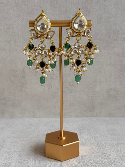 Ayura Designs Naksh Kundan Choker Set with Earrings & Emerald Green Bead Detailing