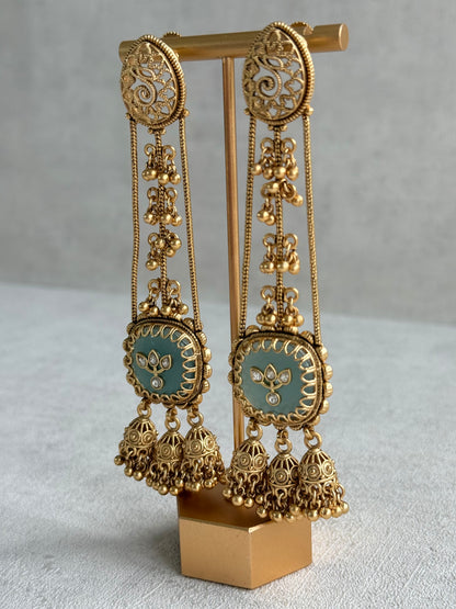 Ayura Designs Ihana Earrings – Mint Green Enamel with Kundan, Ghungroo & Jhumki Detailing