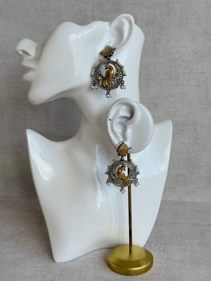 Ayura Designs Dilara Earrings – Oxidised Peacock Earrings with Pearl Detailing & Dual Tone Finish