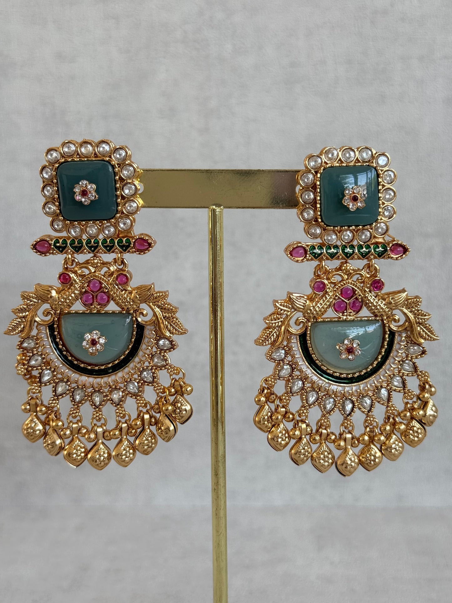 Ayura Designs Aranya Earrings – Sage Green & Rani Pink Statement Earrings