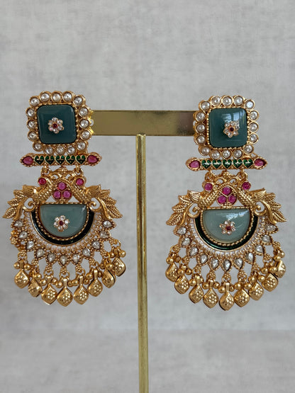 Ayura Designs Aranya Earrings – Sage Green & Rani Pink Statement Earrings