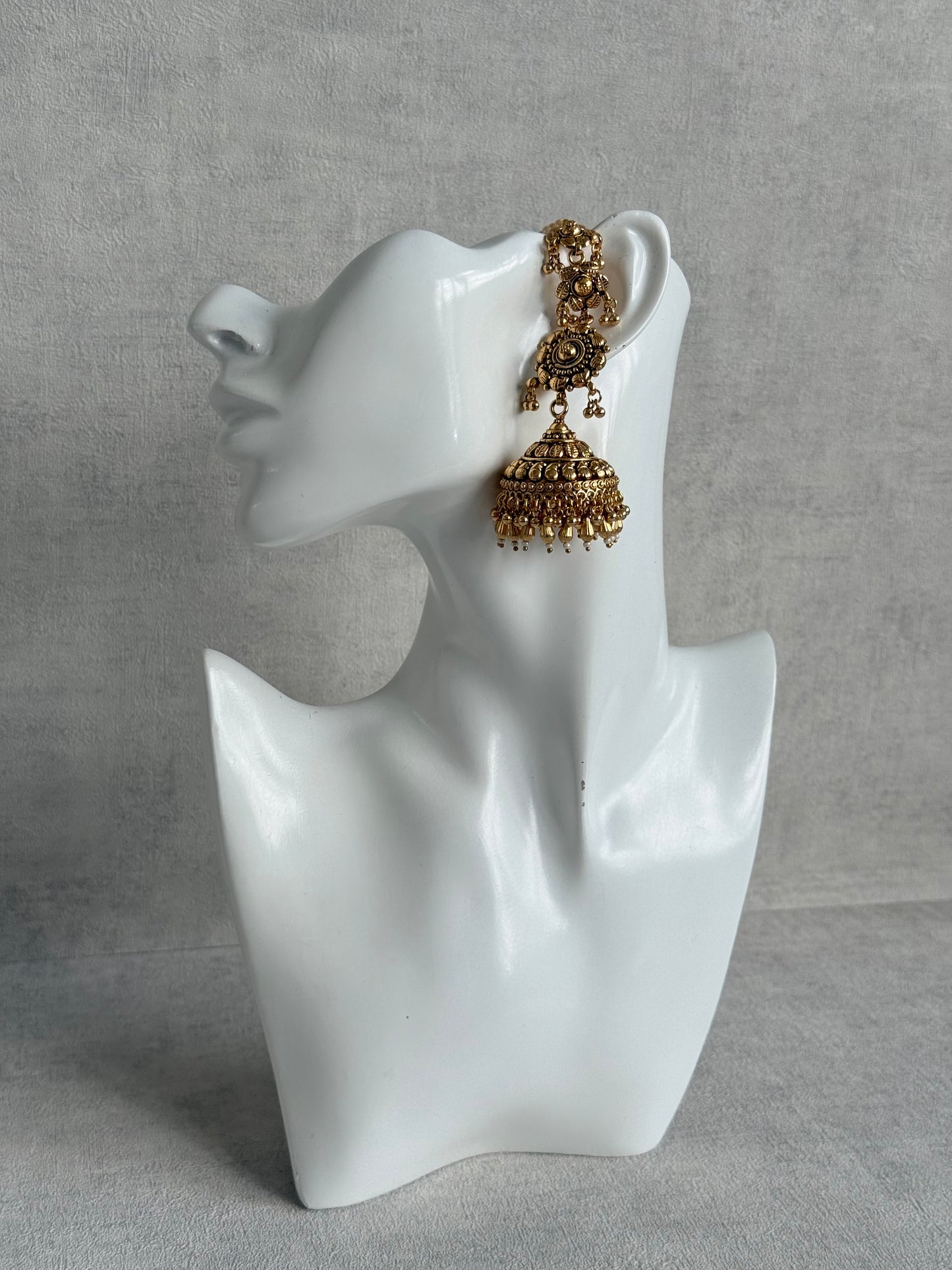 Ayura Designs Amani Sahare Jhumkis – Antique Gold Finish