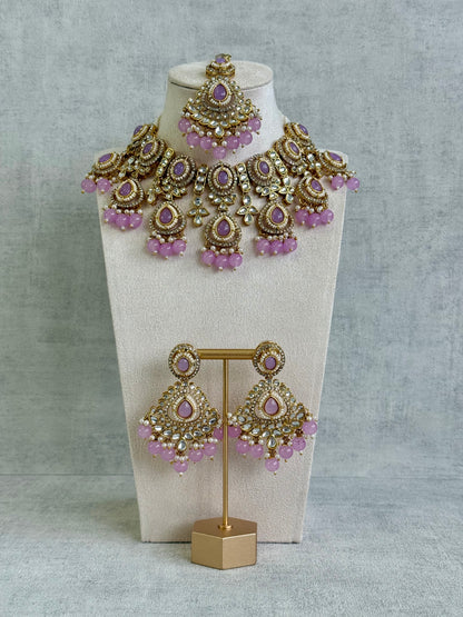 Ayura Designs Janvi Set with Necklace, Earrings & Tikka – Kundan Detailing, Lilac Beads & Ivory Pearl Drops