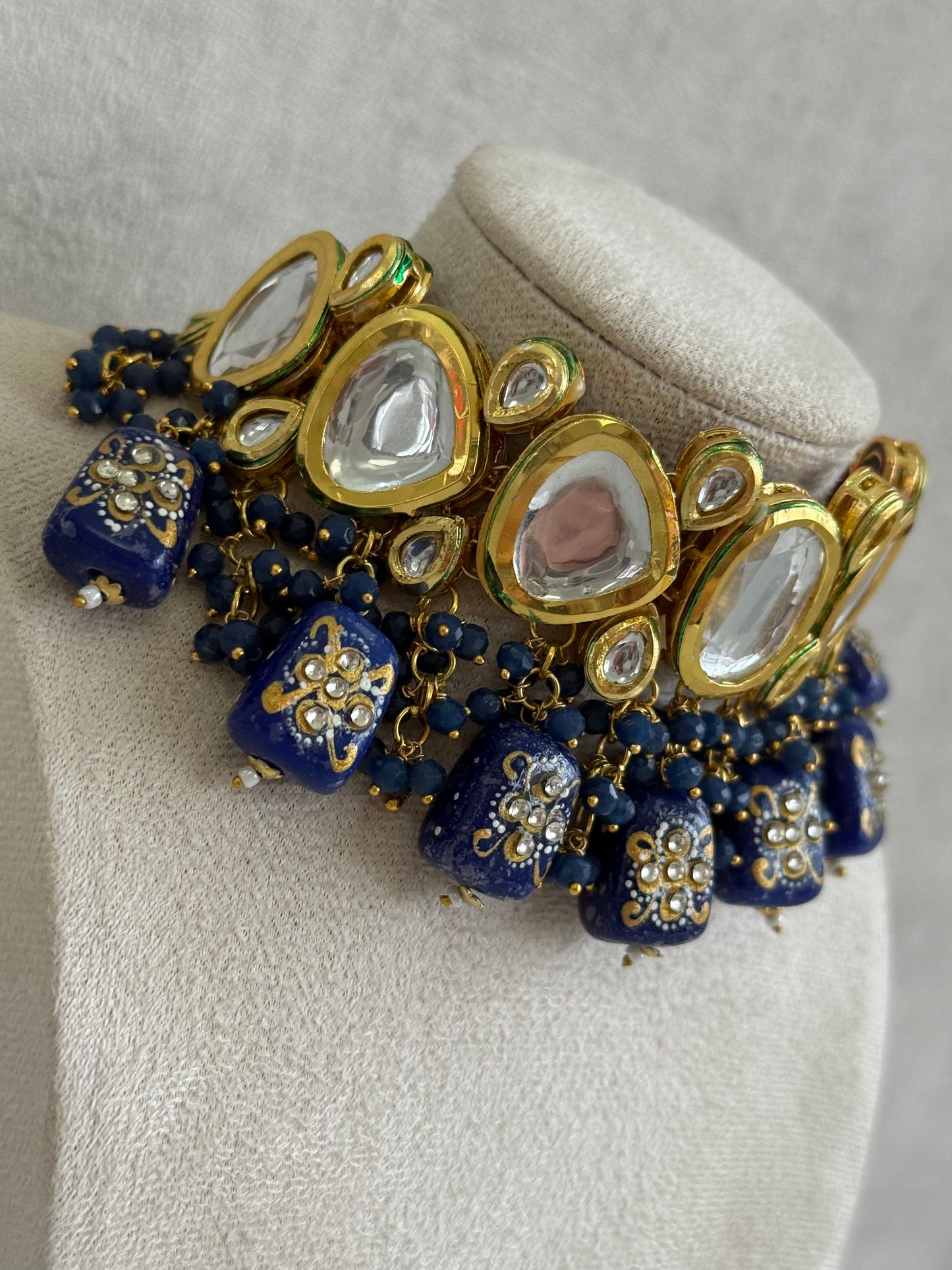 Ayura Designs Gyan Set With Choker And Earrings – Kundan Stones And Navy Blue Meenakari Drops
