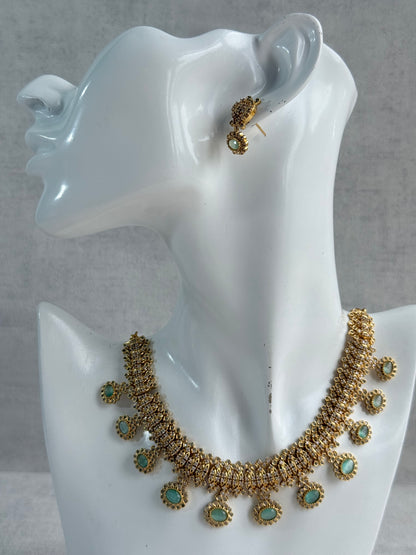 Ayura Designs Elisha Necklace Set with Earrings – Mint Green & Crystal Stone Detailing