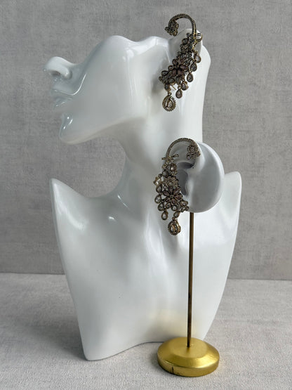 Ayura Designs Aksara Kaanphool Earrings – Blush Pink Stones, Kundan, Crystals & Antique Gold Finish