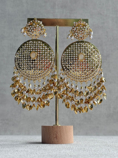 Ayura Designs Seerat Earrings – Ivory Gold Pippal Patti Design with Pearls