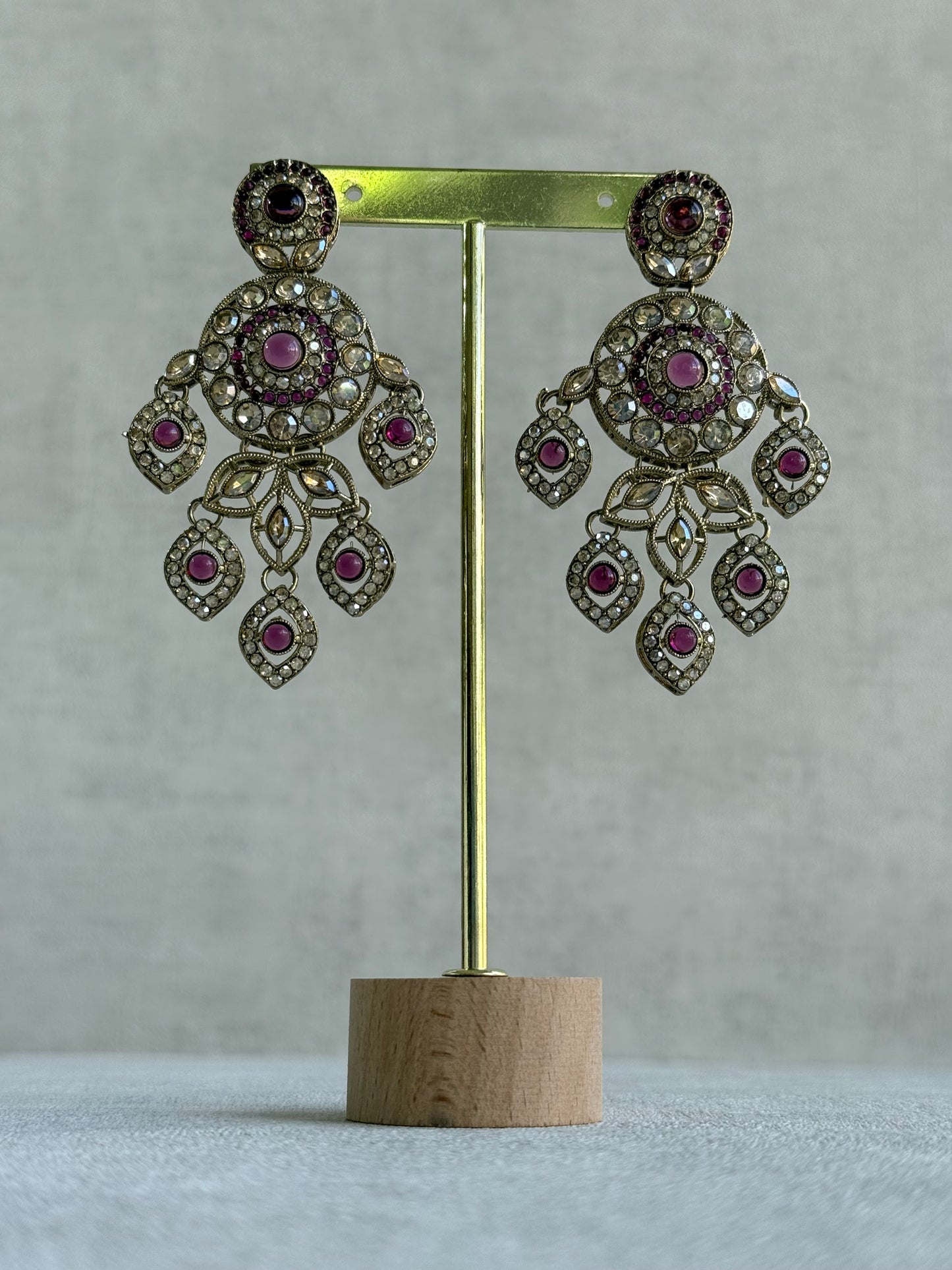 Ayura Designs Vanika Earrings – Mauve Purple & Champagne Crystal Gold Finish