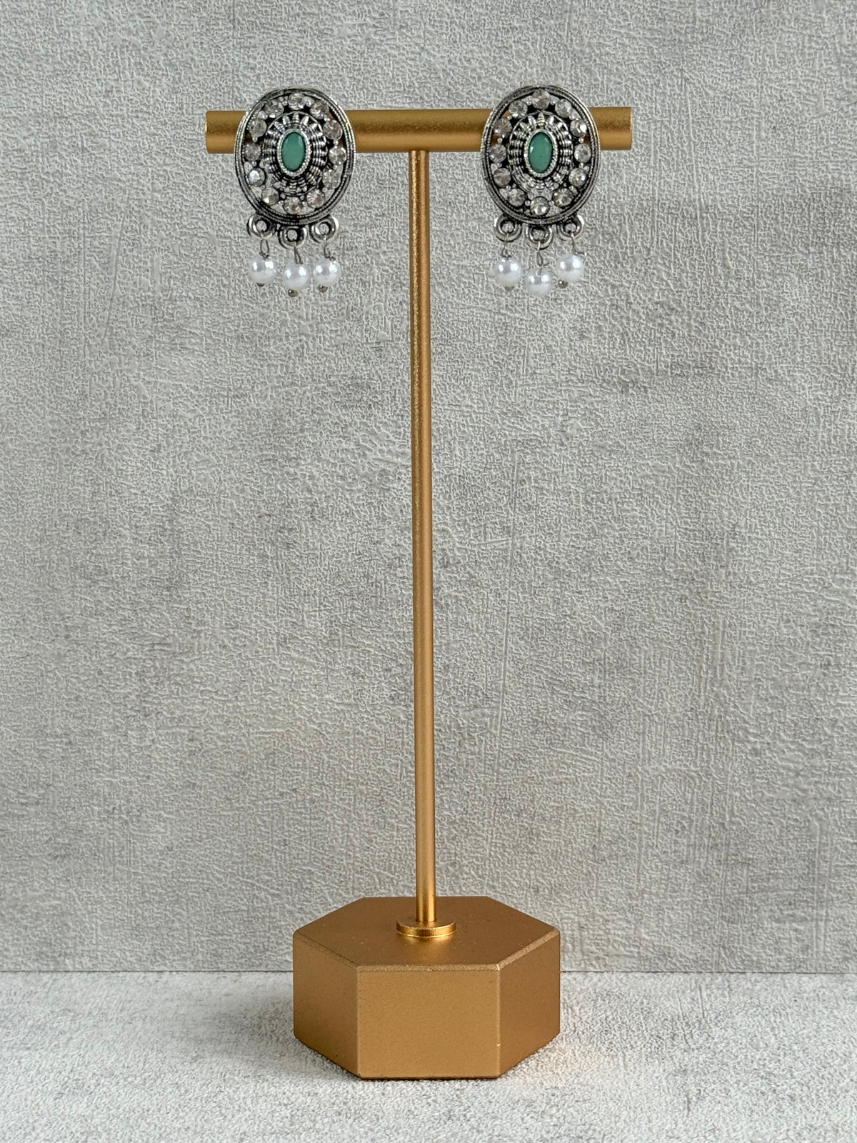 Ayura Designs Gauri Choker Necklace Set with Earrings & Tikka – Mint Green, Turquoise Blue & Crystal Stones with Oxidised Silver Finish