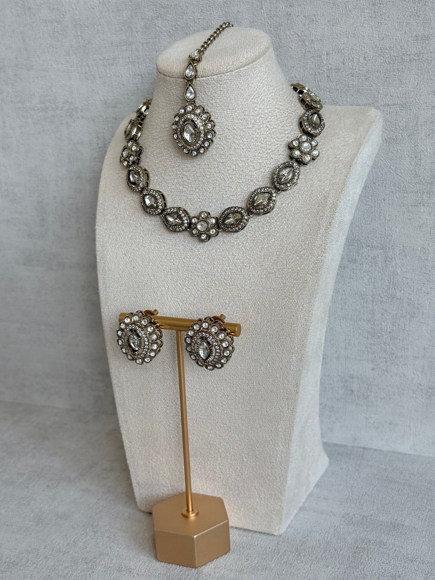 Ayura Designs Ivy Necklace Set with Studs & Tikka – Crystal Kundan Detailing