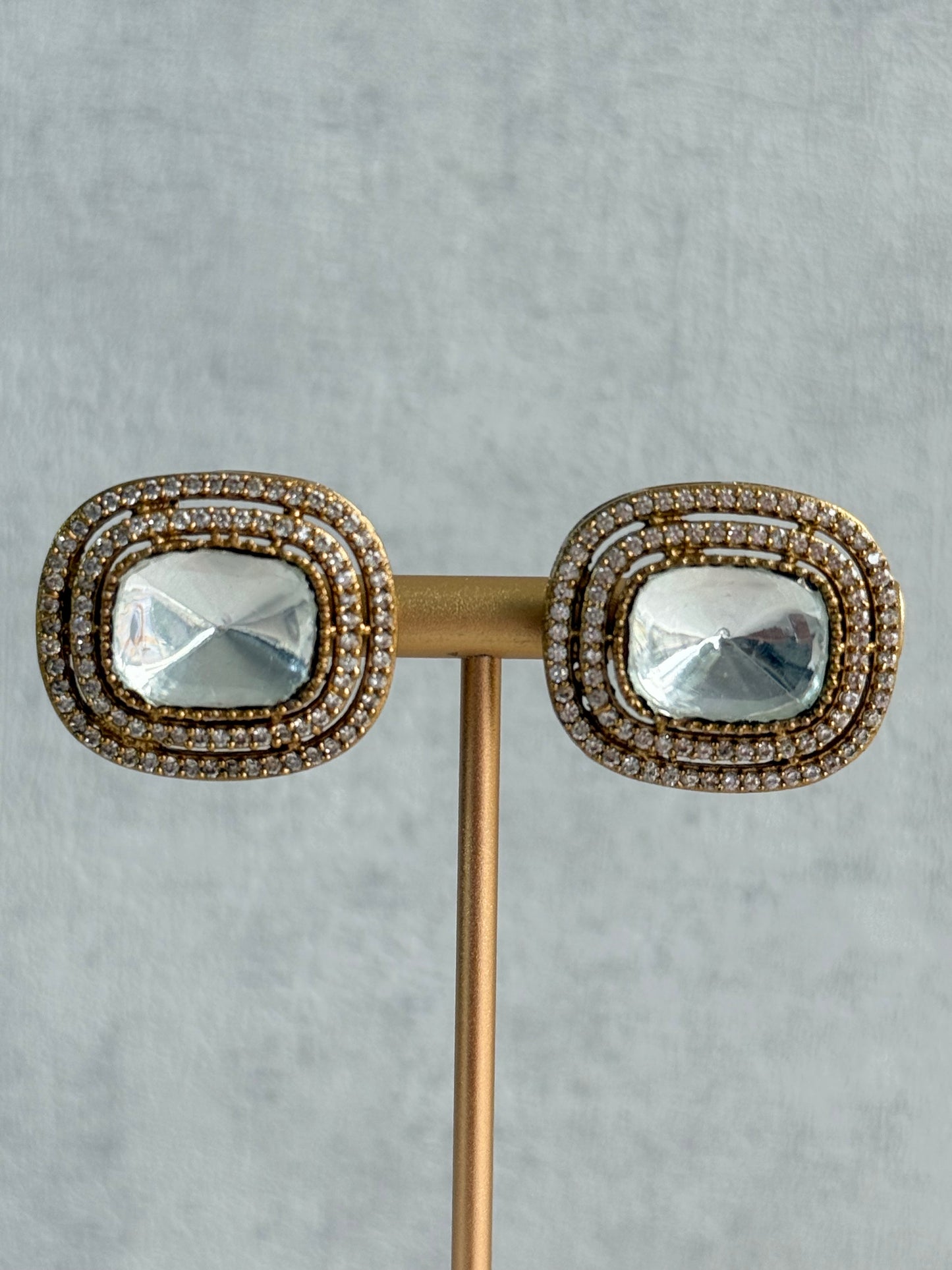 Ayura Designs Emma Choker Set – Mint Green & Blush Pink Gemstone Choker & Studs with Mirror-Cut Centrepiece, Pearl Strands & Crystal Borders