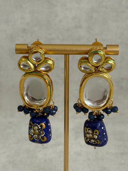 Ayura Designs Gyan Set With Choker And Earrings – Kundan Stones And Navy Blue Meenakari Drops
