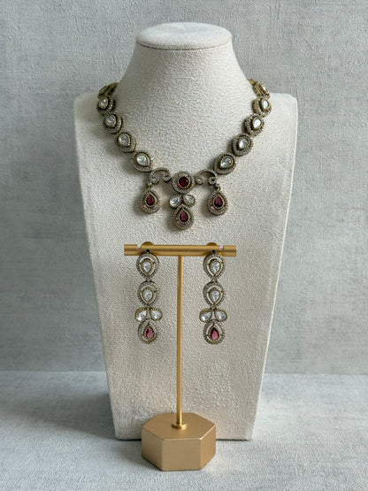 Ayura Designs Bianca Necklace Set with Earrings – Kundan, Ruby Pink Stones, Crystals & Gold Finish