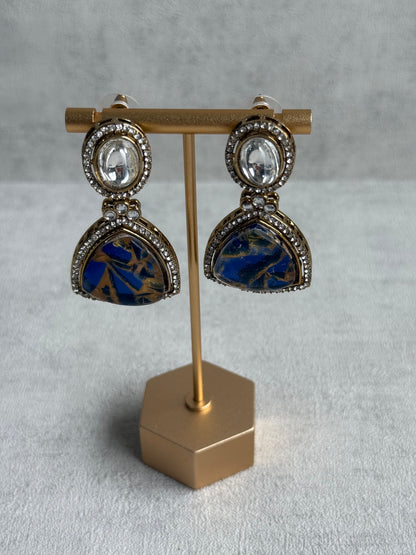Ayura Designs Florence Earrings – mirror cut studs with Deep Ink Blue Marble Resin & Crystal Borders