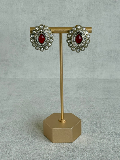 Ayura Designs Ivy Necklace Set with Studs & Tikka – Ruby Red & Mint Green Kundan Detailing