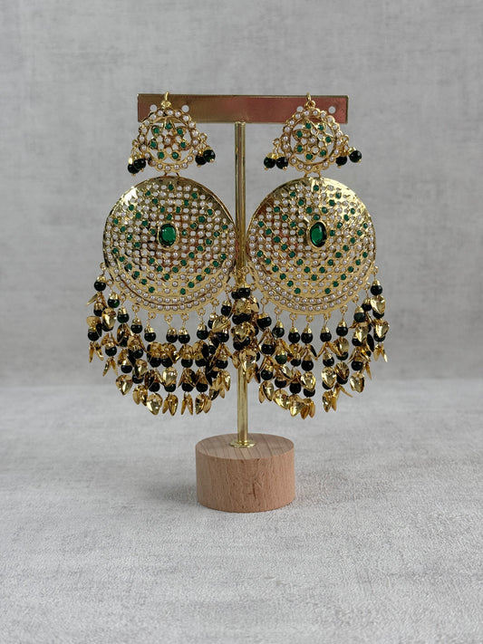 Ayura Designs Seerat Earrings – Emerald Green Gold Pippal Patti Design with Pearls