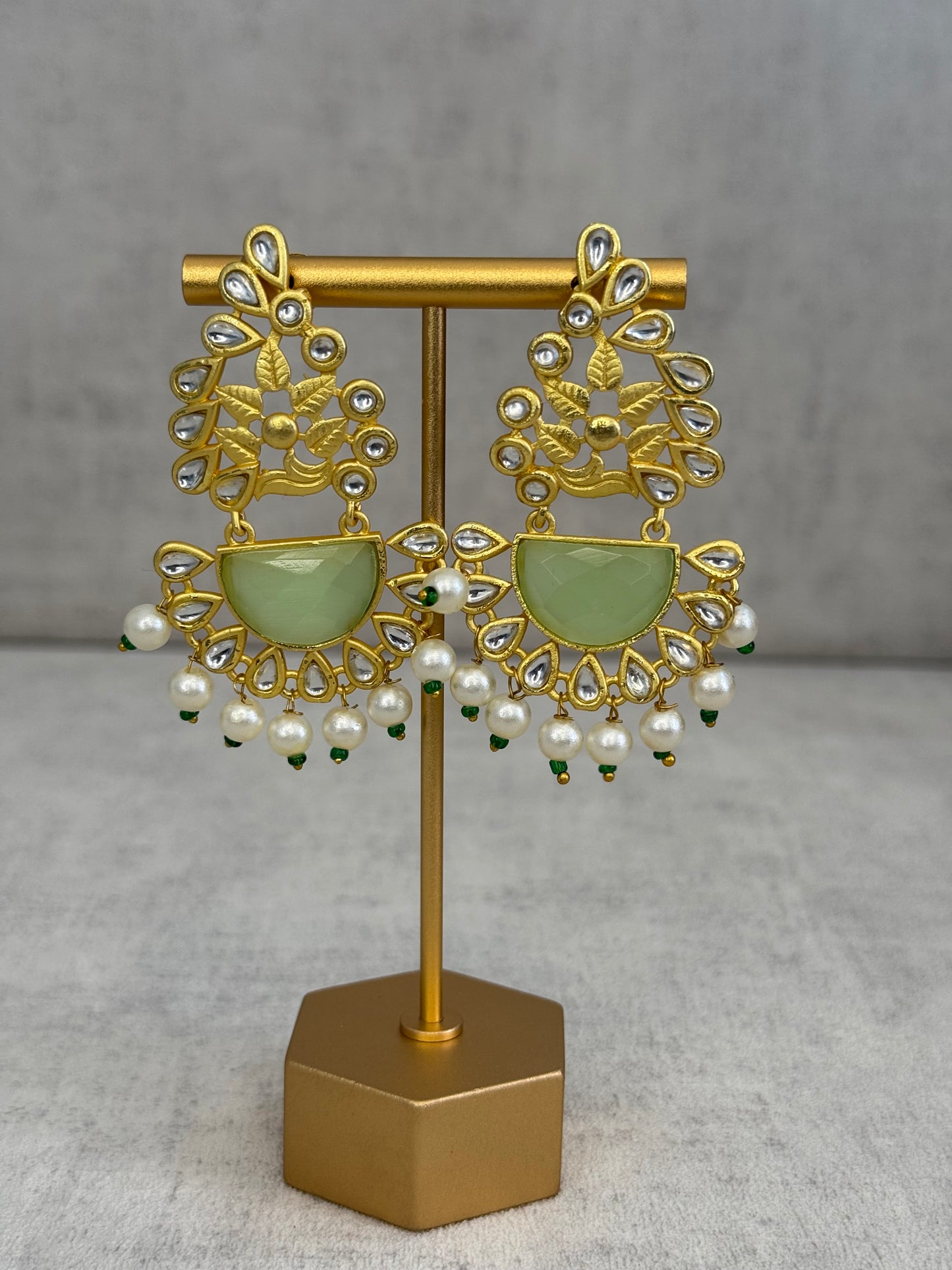 Ayura Designs Vaanya Earrings – Pastel Green Kundan & Pearl Earrings