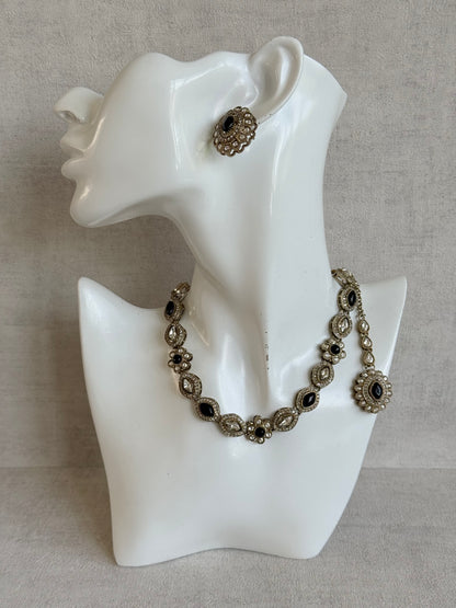 Ayura Designs Ivy Necklace Set with Studs & Tikka – Black Kundan Detailing