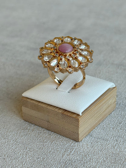 Ayura Designs Luisa Adjustable Ring – Blush Pink Centre Stone with Crystal Petal Detailing