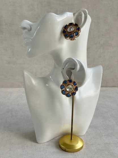 Ayura Designs Giana Stud Earrings – Sapphire Blue & Crystal Kundan with Gold Finish