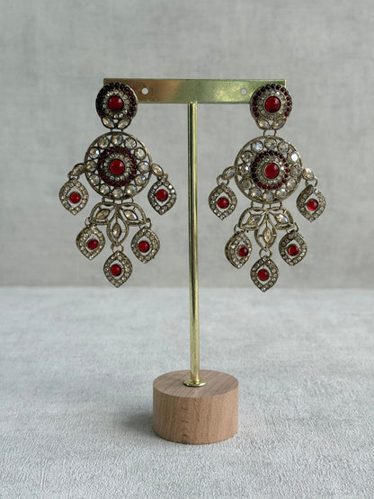 Ayura Designs Vanika Earrings – Ruby Red & Champagne Crystal Gold Finish