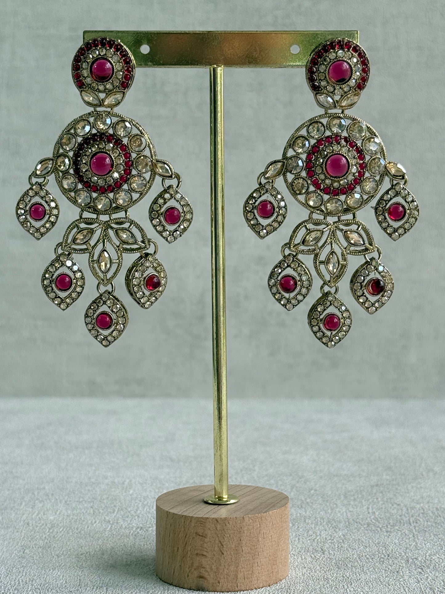 Ayura Designs Vanika Earrings – Rani Pink & Champagne Crystal Gold Finish