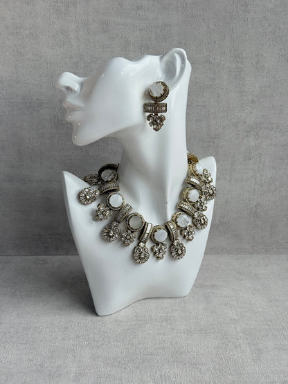 Ayura Designs Aabira Necklace Set with Earrings – White Marble Stones with Moissanite Style Detailing