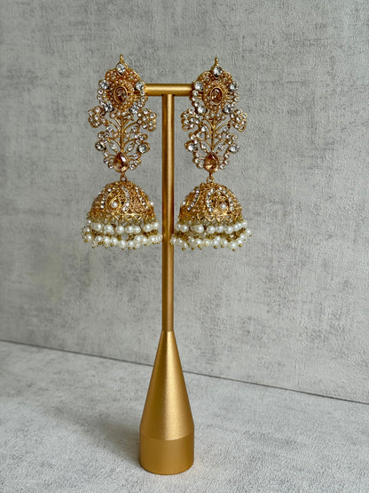 Ayura Designs Afsana Choker Set with Jhumkis – Mirror-Cut Polki, Ivory Pearls & Antique Gold Finish