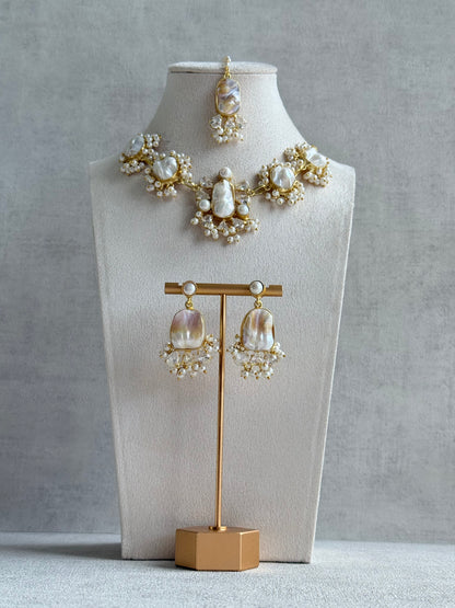 Ayura Designs Niamh Set with Tikka & Earrings - Baroque Pearl, Mother of Pearl & Crystals