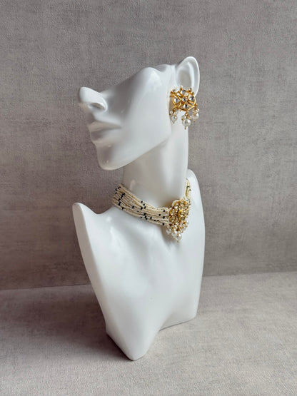 Ayura Designs Saaz Kundan Choker Set with Earrings & Pearl Multi Strand Detailing