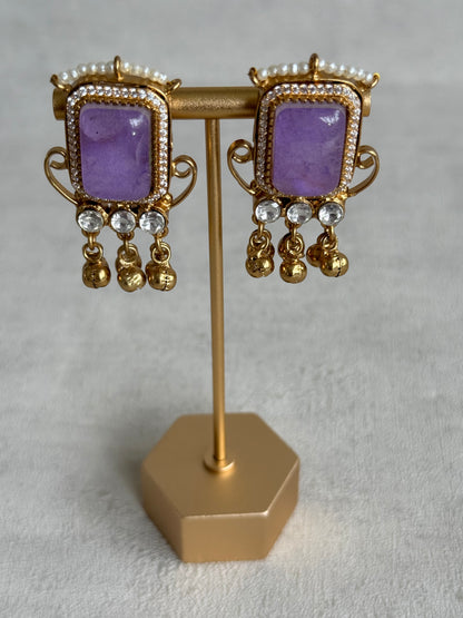 Ayura Designs Aleena Earrings – Lilac Stone Stud Earrings with Pearls & Ghungroo Detailing